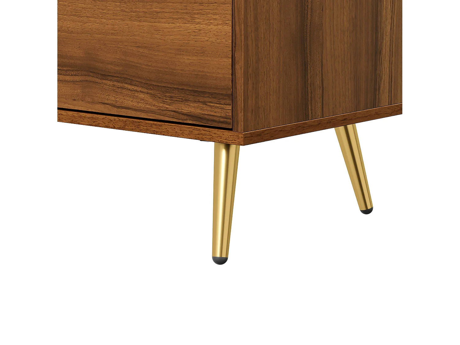 Meuble TV 180 cm, meuble TV couleur naturel avec 4 tiroirs de rangement, éclairage LED et pieds en métal doré