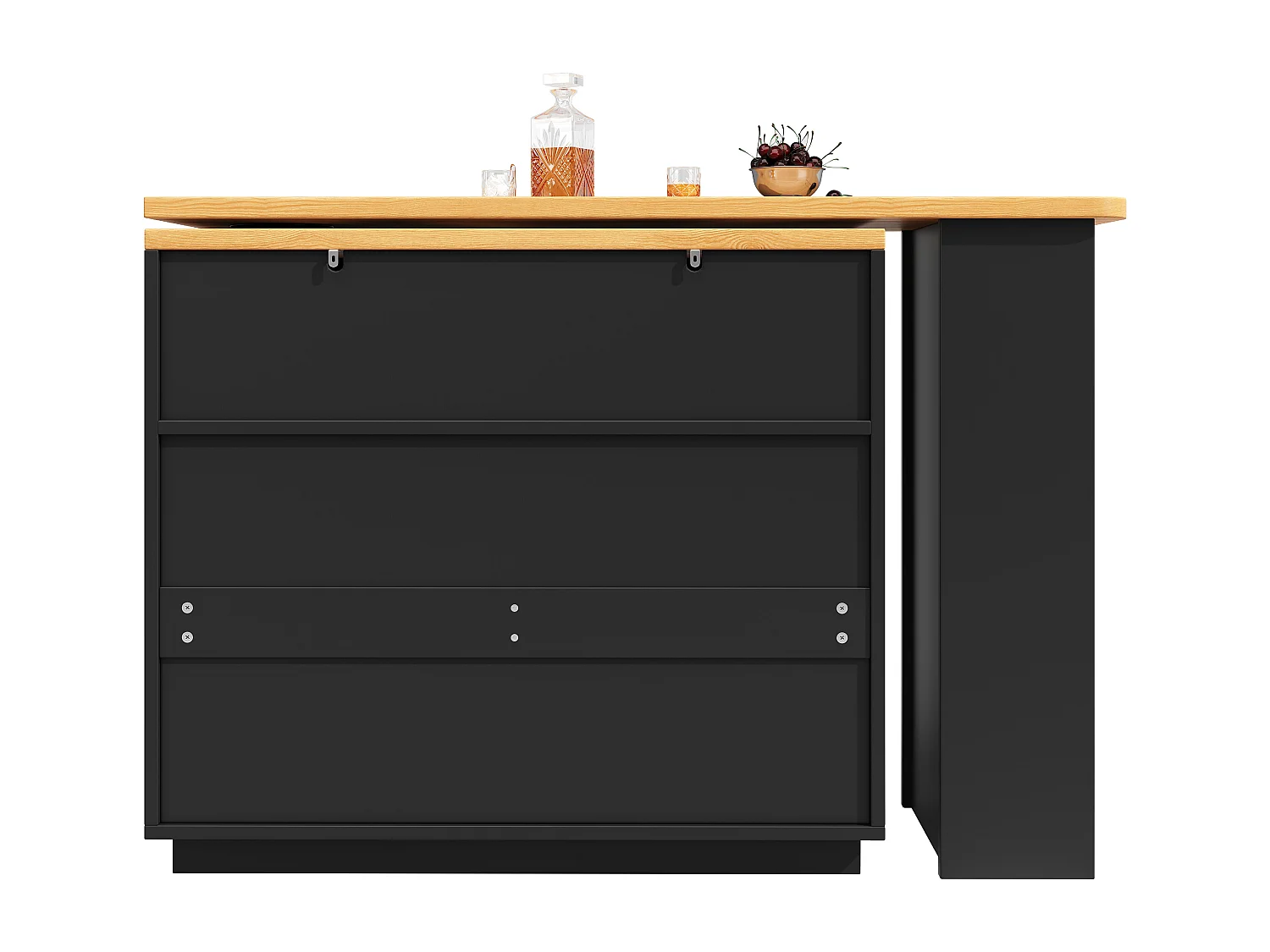 Aparador negro, aparador de cocina con encimera extensible, 6 cajones y espacio de almacenamiento abierto - MDF