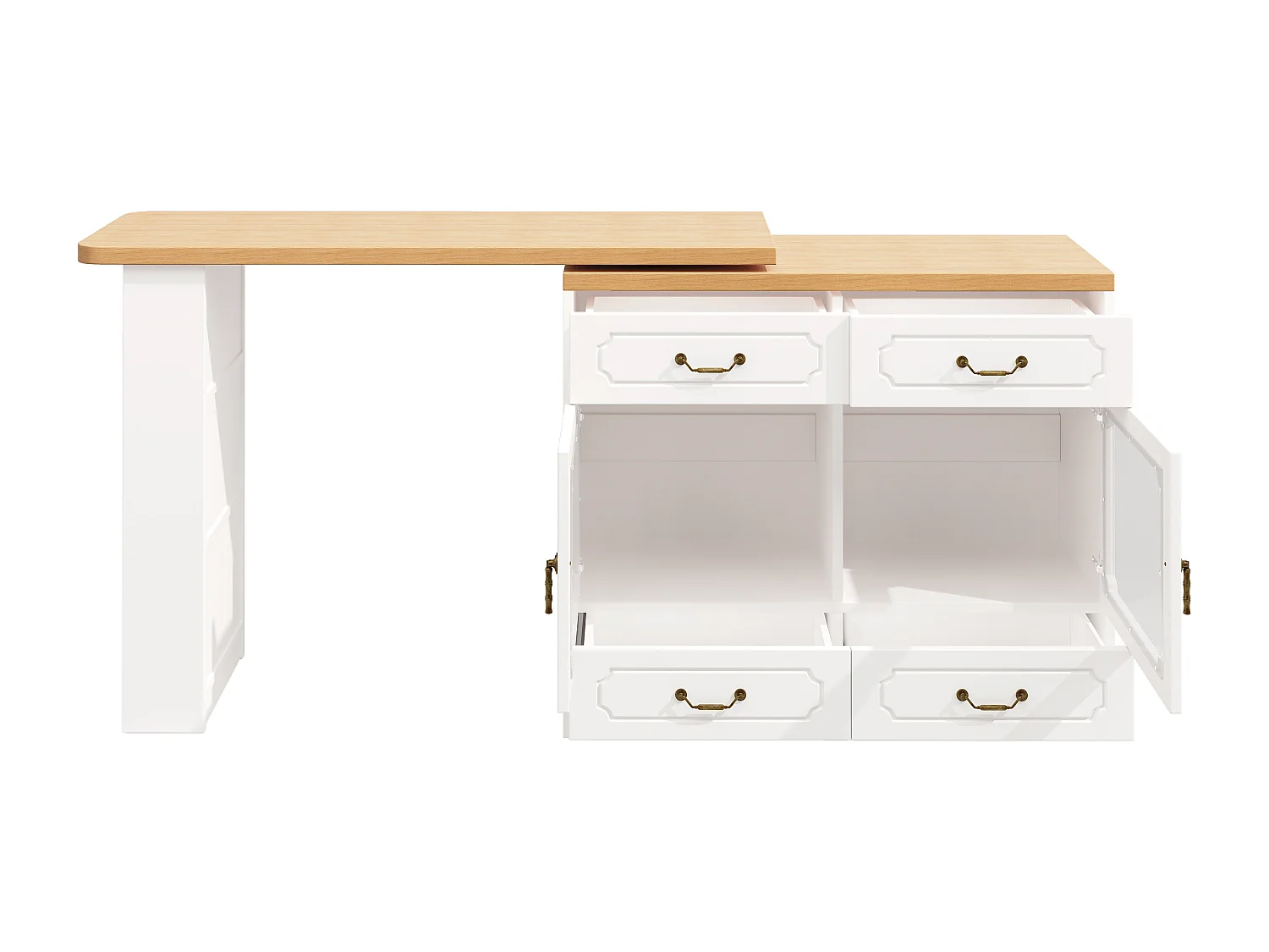 Credenza a LED, credenza bianca con piano girevole, 2 ante e 4 cassetti portaoggetti - MDF