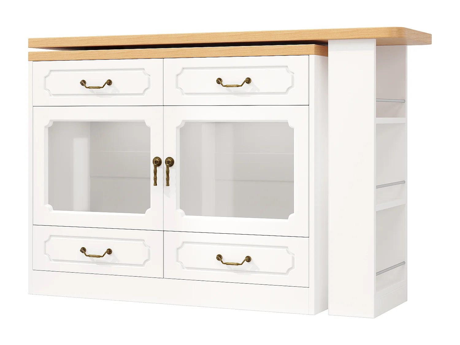 Credenza a LED, credenza bianca con piano girevole, 2 ante e 4 cassetti portaoggetti - MDF