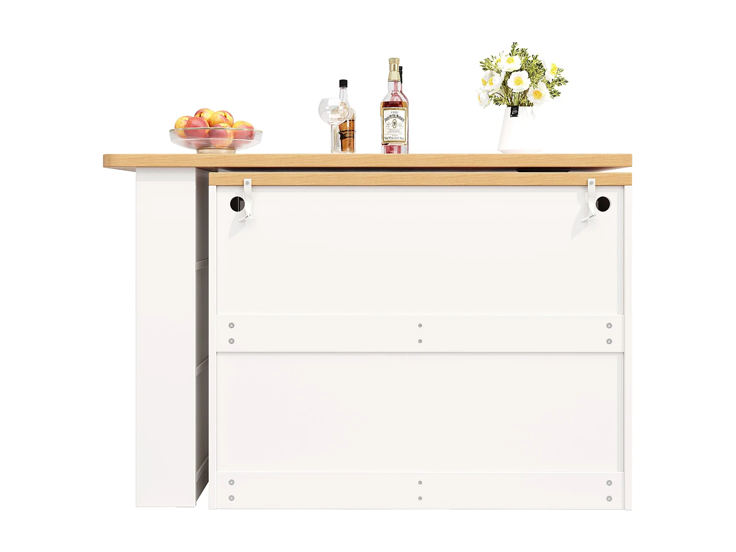 Credenza a LED, credenza bianca con piano girevole, 2 ante e 4 cassetti portaoggetti - MDF