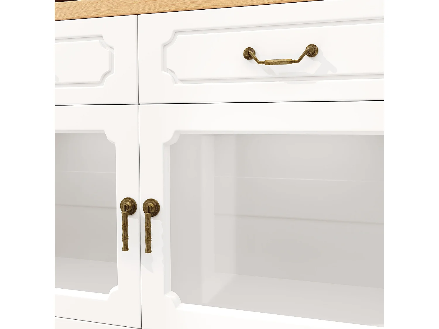 Credenza a LED, credenza bianca con piano girevole, 2 ante e 4 cassetti portaoggetti - MDF