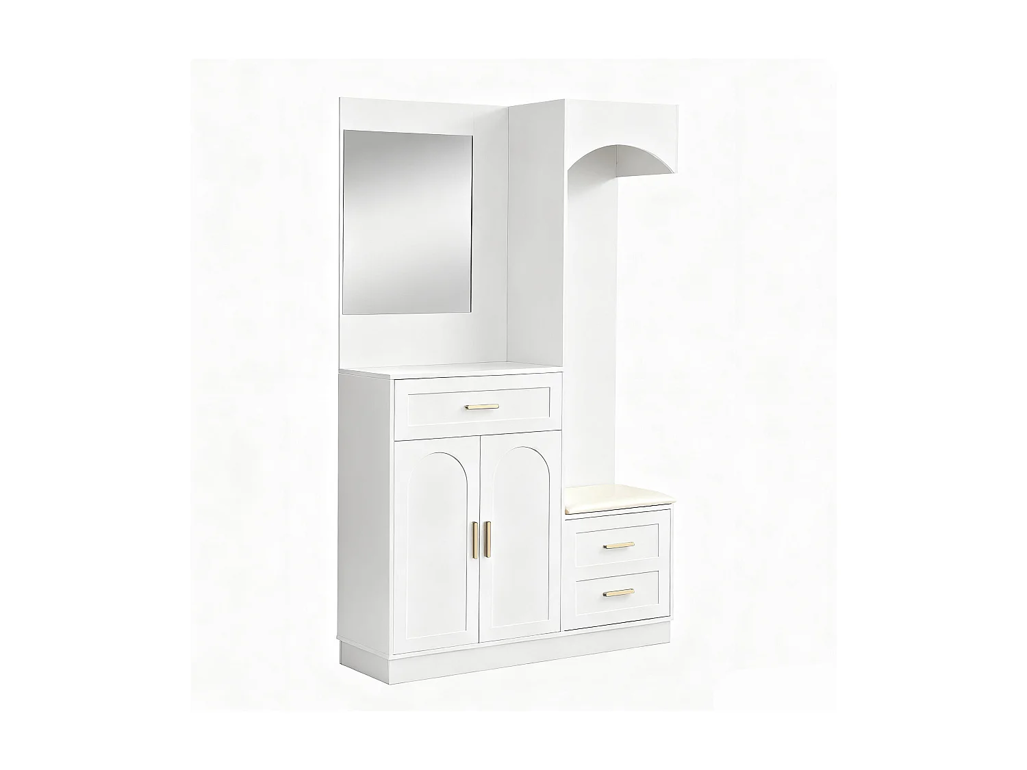 Weiße Garderobe mit Spiegel, einer Schublade und drei Türen – für Eingangsbereiche und Flure