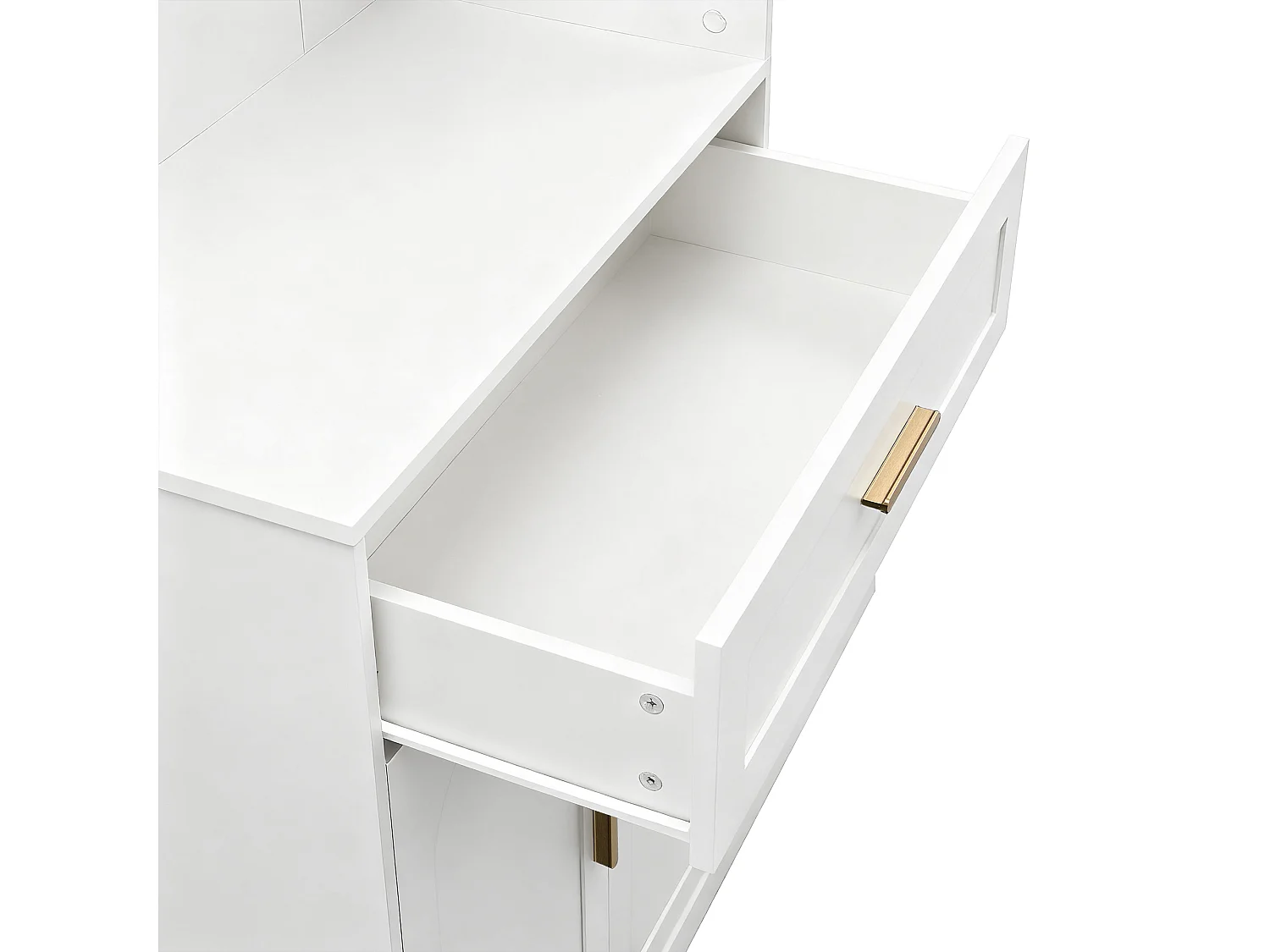 Weiße Garderobe mit Spiegel, einer Schublade und drei Türen – für Eingangsbereiche und Flure