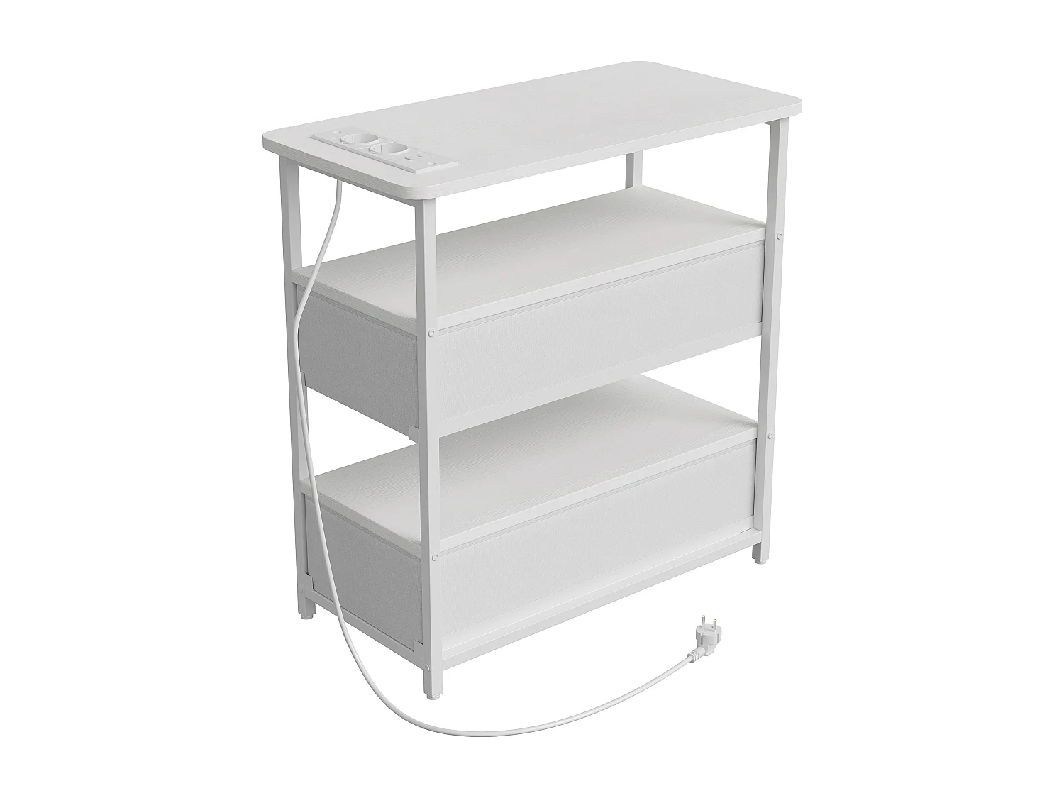 Meuble De Chevet Commode 2 Tiroirs et étagère, Table de Nuit Moderne avec LED et USB, Blanc