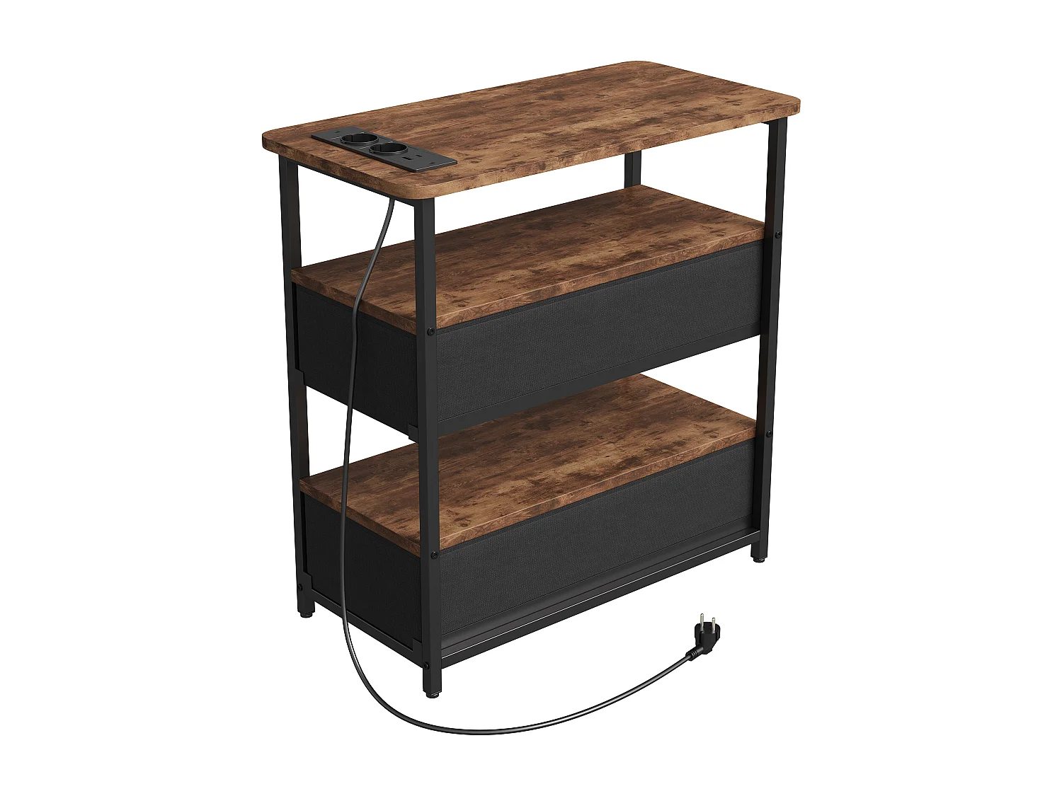 Meuble De Chevet Commode 2 Tiroirs et étagère, Table de Nuit Moderne avec LED et USB, Gris