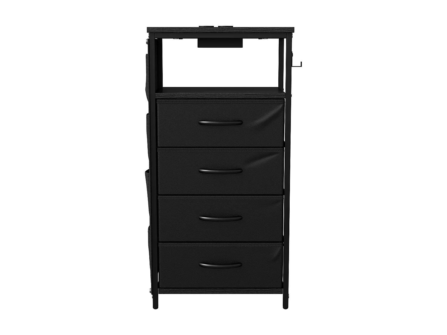 Meuble De Chevet Commode 4 Tiroirs avec LED et USB, 4 Poches latérales et crochets en 2 forme de L,Table de Nuit Moderne pour Chambre à Coucher, Noir