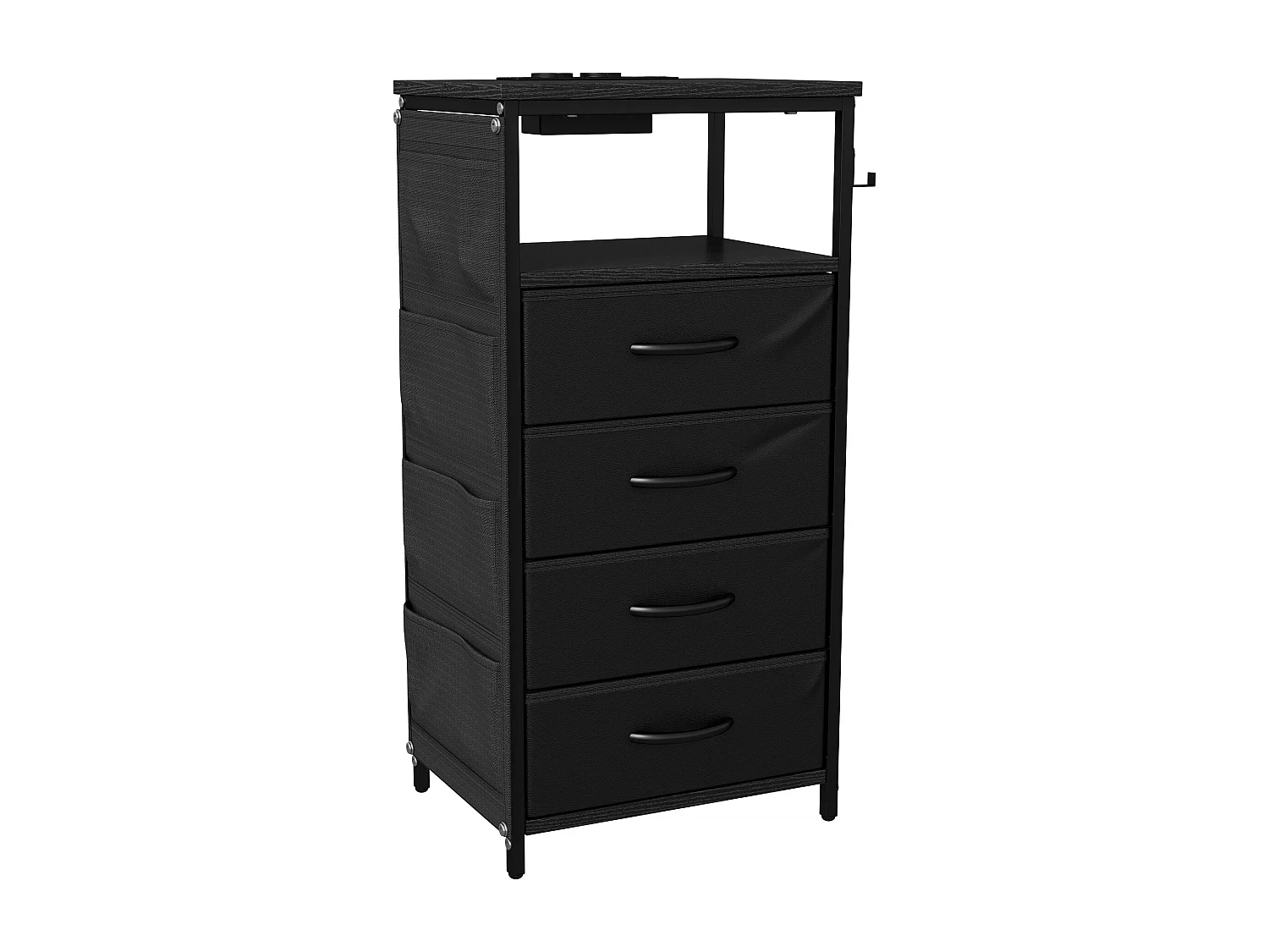 Meuble De Chevet Commode 4 Tiroirs avec LED et USB, 4 Poches latérales et crochets en 2 forme de L,Table de Nuit Moderne pour Chambre à Coucher, Noir