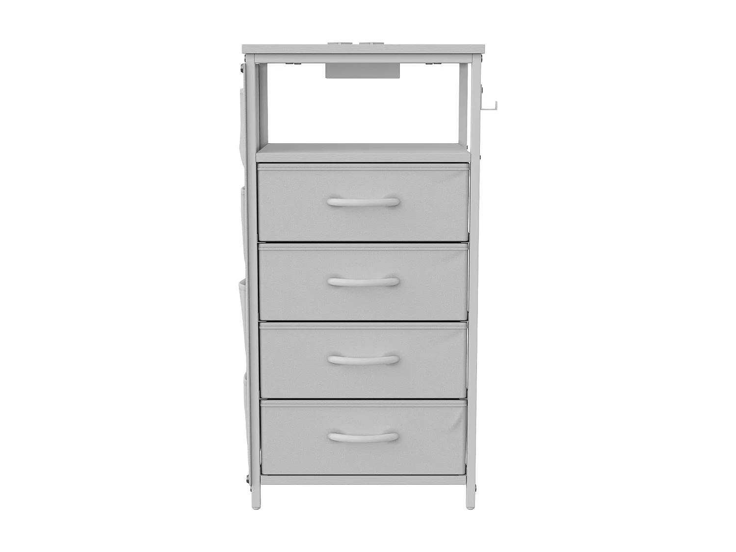 Meuble De Chevet Commode 4 Tiroirs avec LED et USB, 4 Poches latérales et crochets en 2 forme de L,Table de Nuit Moderne pour Chambre à Coucher, Beige