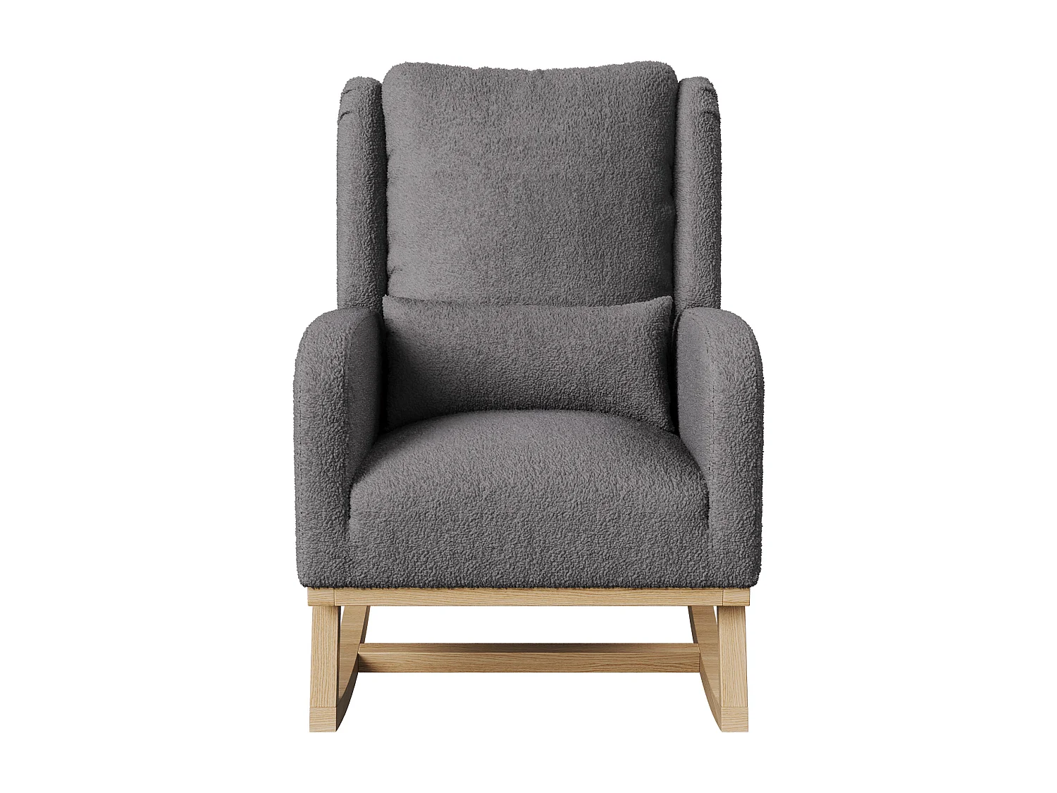 Fauteuil à bascule en Tissu velours Teddy - fauteuil de relaxation - avec 2 poches latérales et pieds en bois - style scandinave - gris