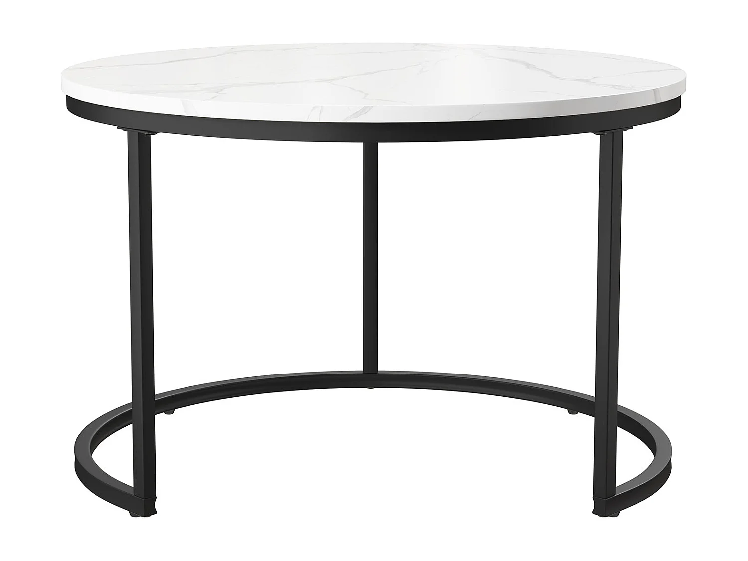 Tables basses gigognes - bois MDF et métal - tables d'appoint rondes  - aspect marbre - style modern - noir et blanc