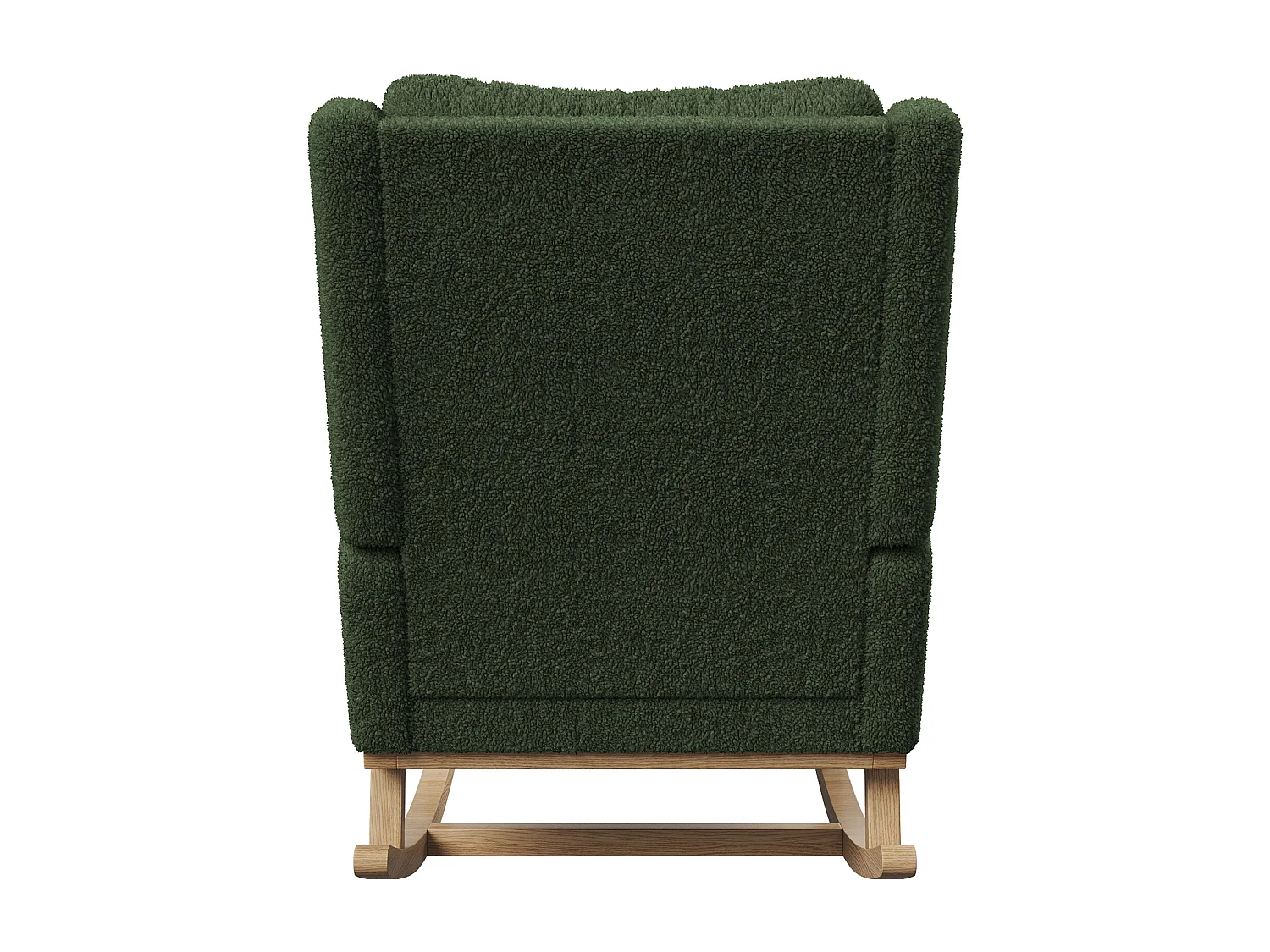 Fauteuil à bascule en Tissu velours Teddy - fauteuil de relaxation - avec coussin et 2 poches latérales - pieds en bois - style scandinave - vert