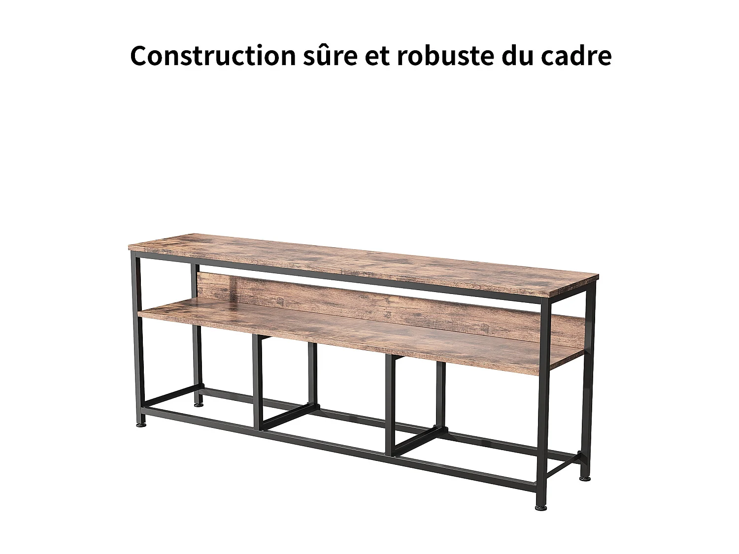 Meuble TV 3 tiroirs en tissu imprimé coloré et 2 étagère en grain de bois, buffet avec LED en MDF, cadre en fer, 108 x 29 x 57 cm, marron