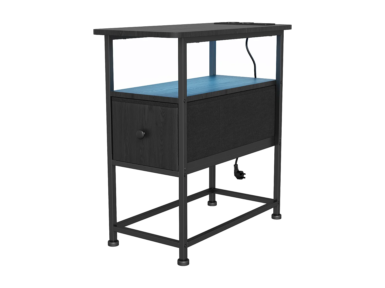 Table d'appoint carrée - table de chevet petite taille - avec Éclairage LED et USB - 1 tiroir et 2 étagères - style moderne - 62x60x30 cm - noir