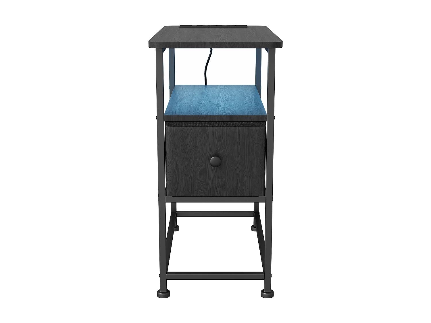 Table d'appoint carrée - table de chevet petite taille - avec Éclairage LED et USB - 1 tiroir et 2 étagères - style moderne - 62x60x30 cm - noir
