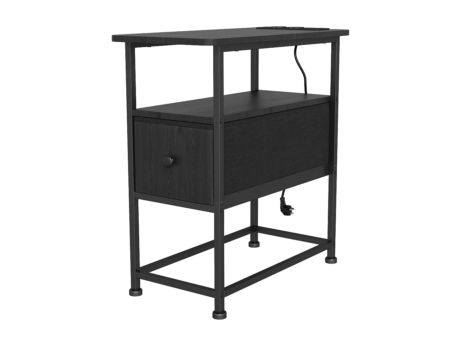 Table d'appoint carrée - table de chevet petite taille -USB - 1 tiroir et 2 étagères - style moderne - 62x60x30 cm - noir