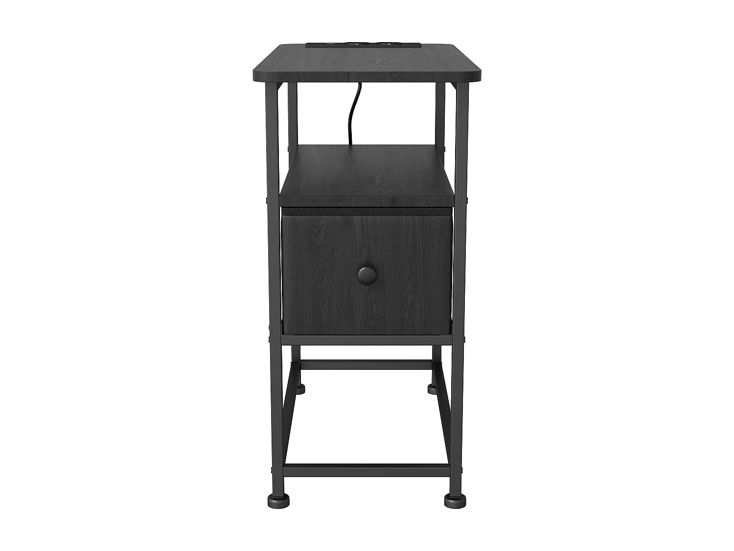 Table d'appoint carrée - table de chevet petite taille -USB - 1 tiroir et 2 étagères - style moderne - 62x60x30 cm - noir