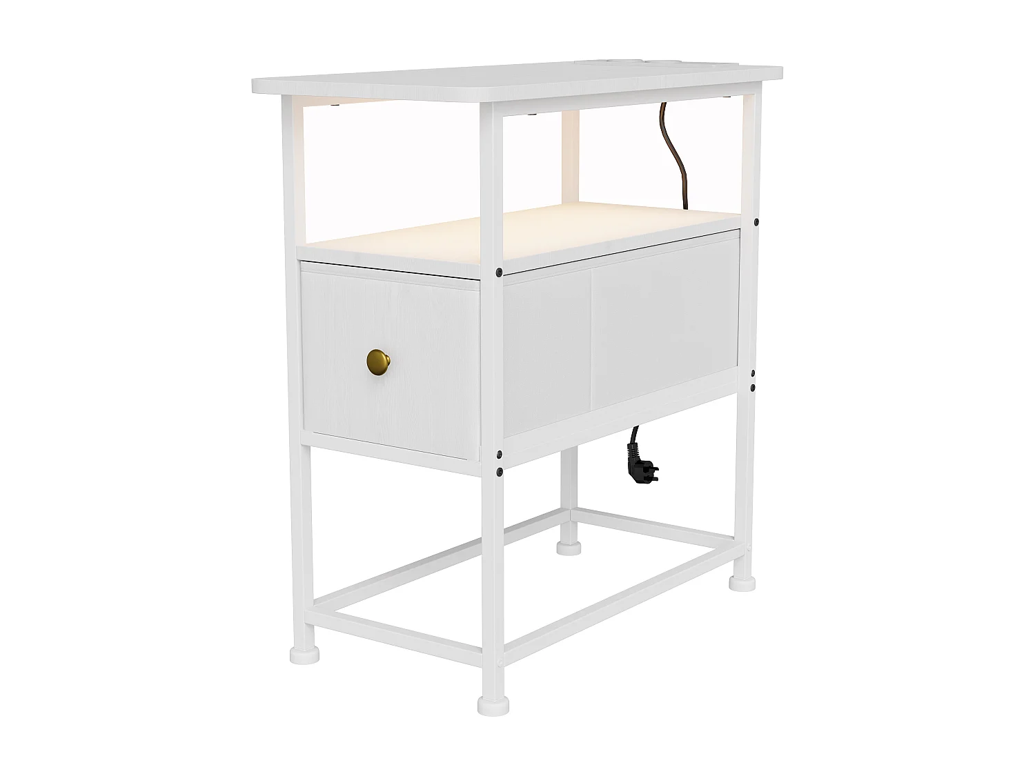 Table d'appoint carrée - table de chevet petite taille - avec Éclairage LED et USB - 1 tiroir et 2 étagères - style moderne - 62x60x30 cm - blanc