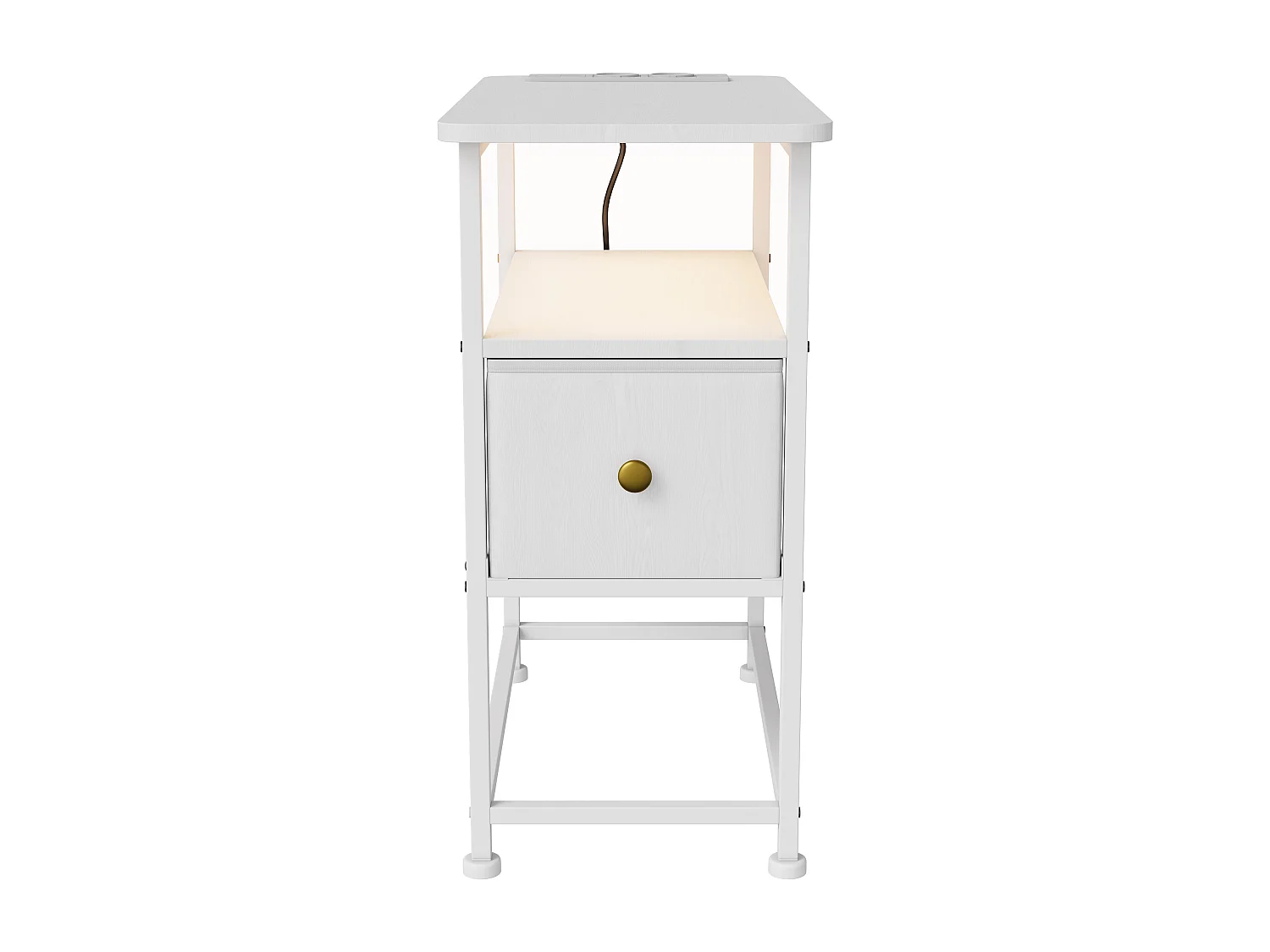 Table d'appoint carrée - table de chevet petite taille - avec Éclairage LED et USB - 1 tiroir et 2 étagères - style moderne - 62x60x30 cm - blanc