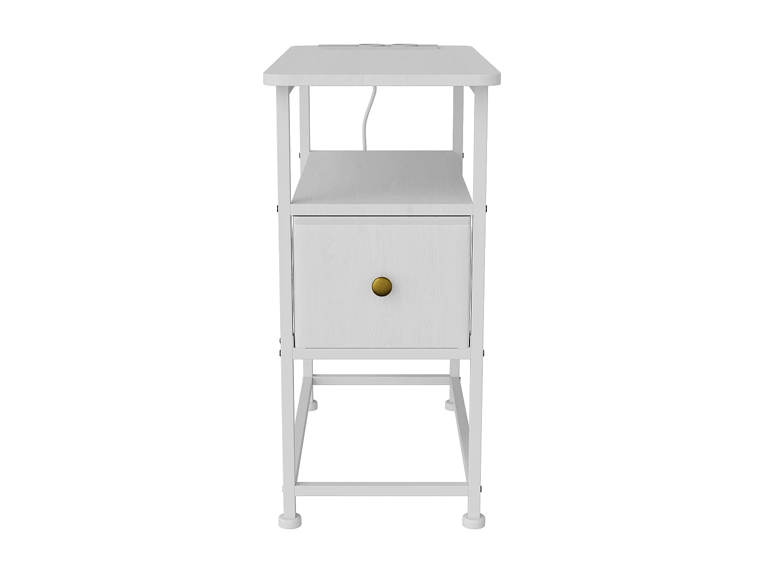 Table d'appoint carrée - table de chevet petite taille - USB - 1 tiroir et 2 étagères - style moderne - 62x60x30 cm - blanc
