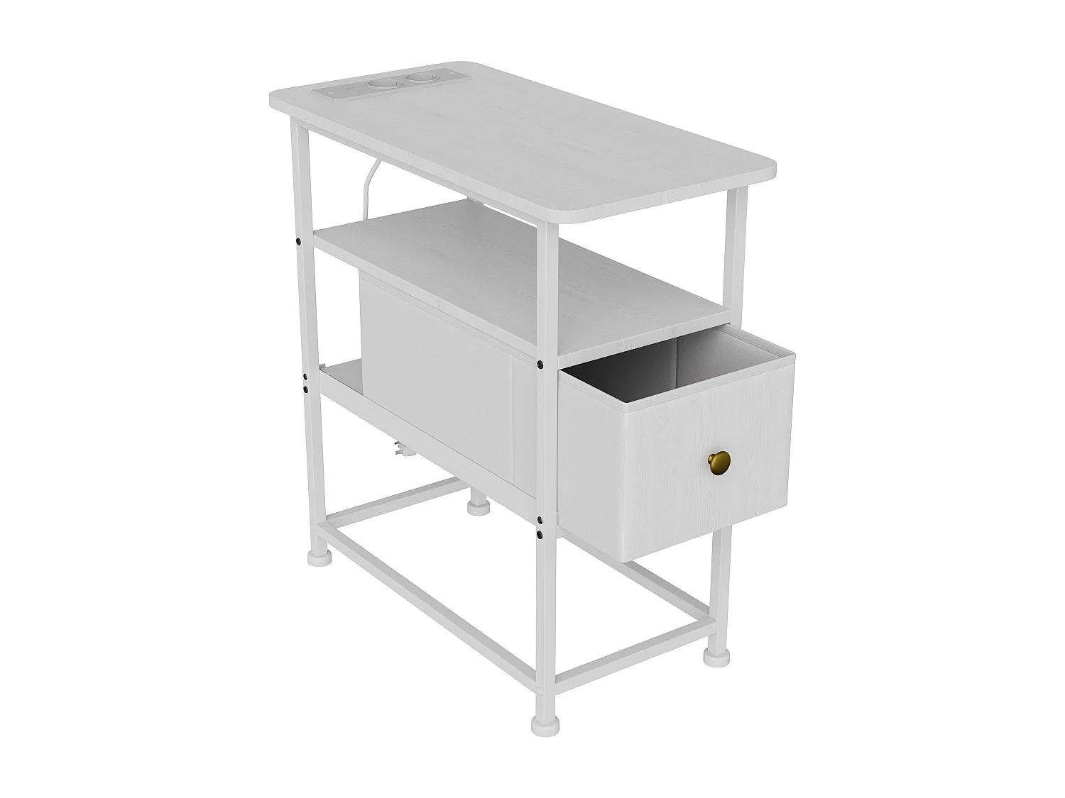 Table d'appoint carrée - table de chevet petite taille - USB - 1 tiroir et 2 étagères - style moderne - 62x60x30 cm - blanc