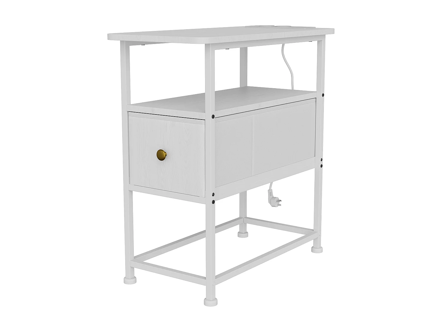 Table d'appoint carrée - table de chevet petite taille - USB - 1 tiroir et 2 étagères - style moderne - 62x60x30 cm - blanc