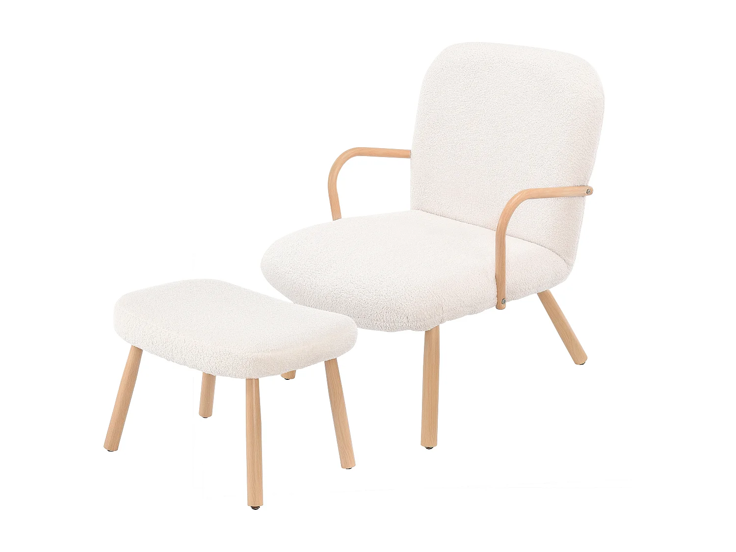 Fauteuil paresseux en tissu blanc crème Velours avec repose-pieds, style scandinave, fauteuil 82x67x64 cm - repose-pieds 41x60x44 cm