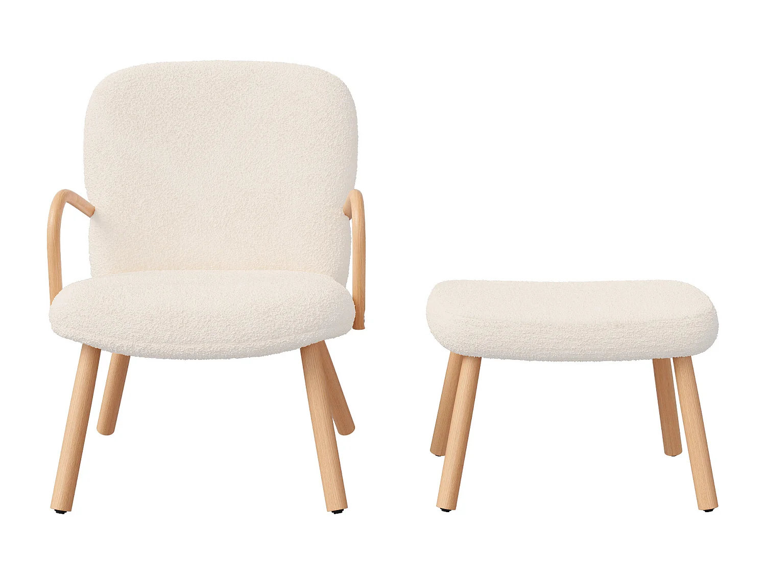 Fauteuil paresseux en tissu blanc crème Velours avec repose-pieds, style scandinave, fauteuil 82x67x64 cm - repose-pieds 41x60x44 cm