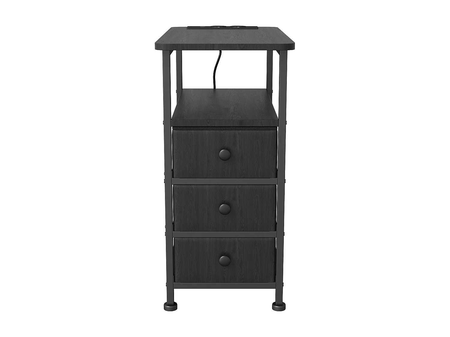 Table d'appoint carrée, table de chevet -Table d'appoint avec USB, 3 tiroir et 2 étagères, style moderne, pour salon chambre, noir