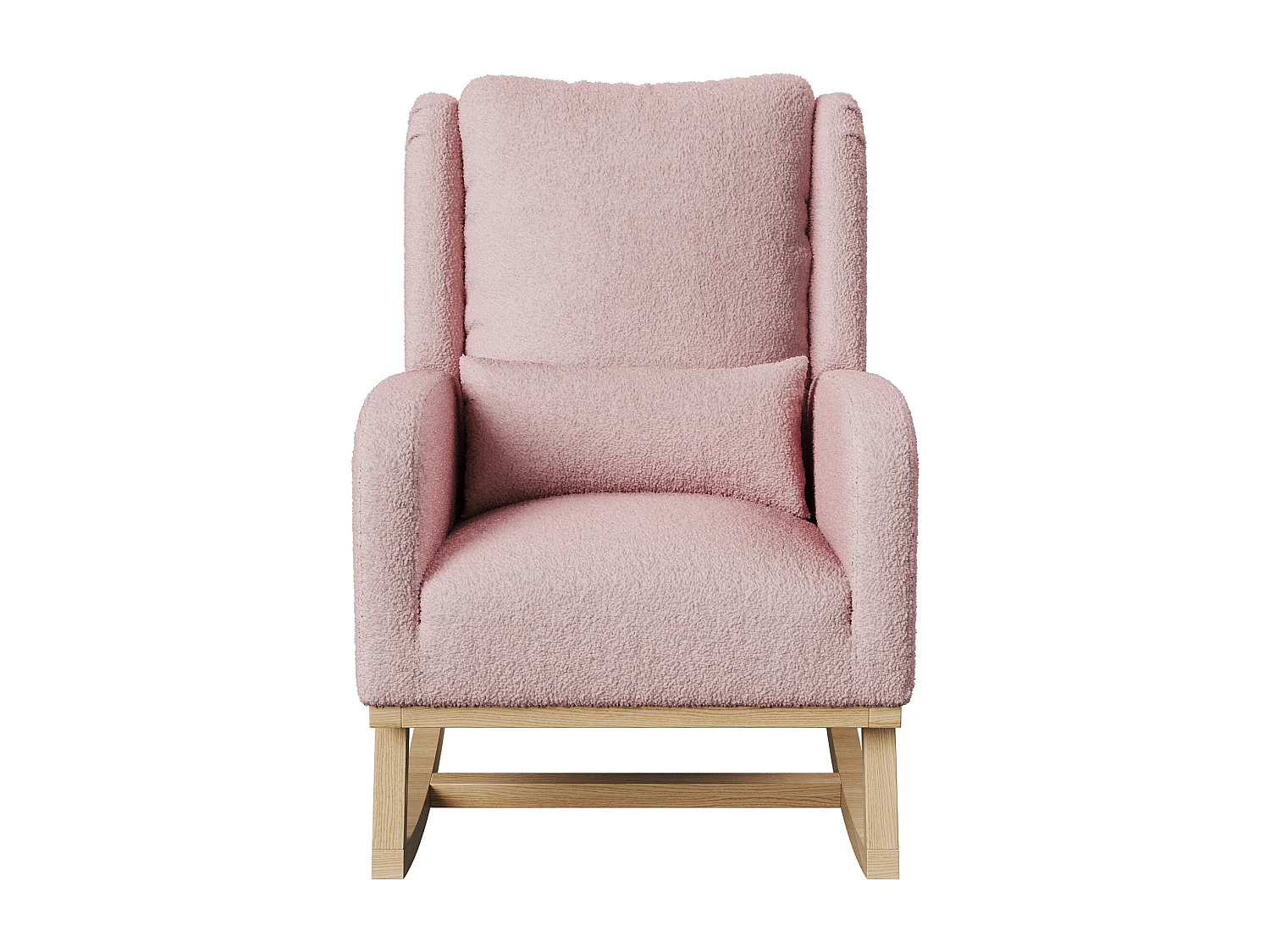 Fauteuil à bascule en Tissu velours Teddy - fauteuil de relaxation - avec 2 poches latérales et pieds en bois - style scandinave - rose