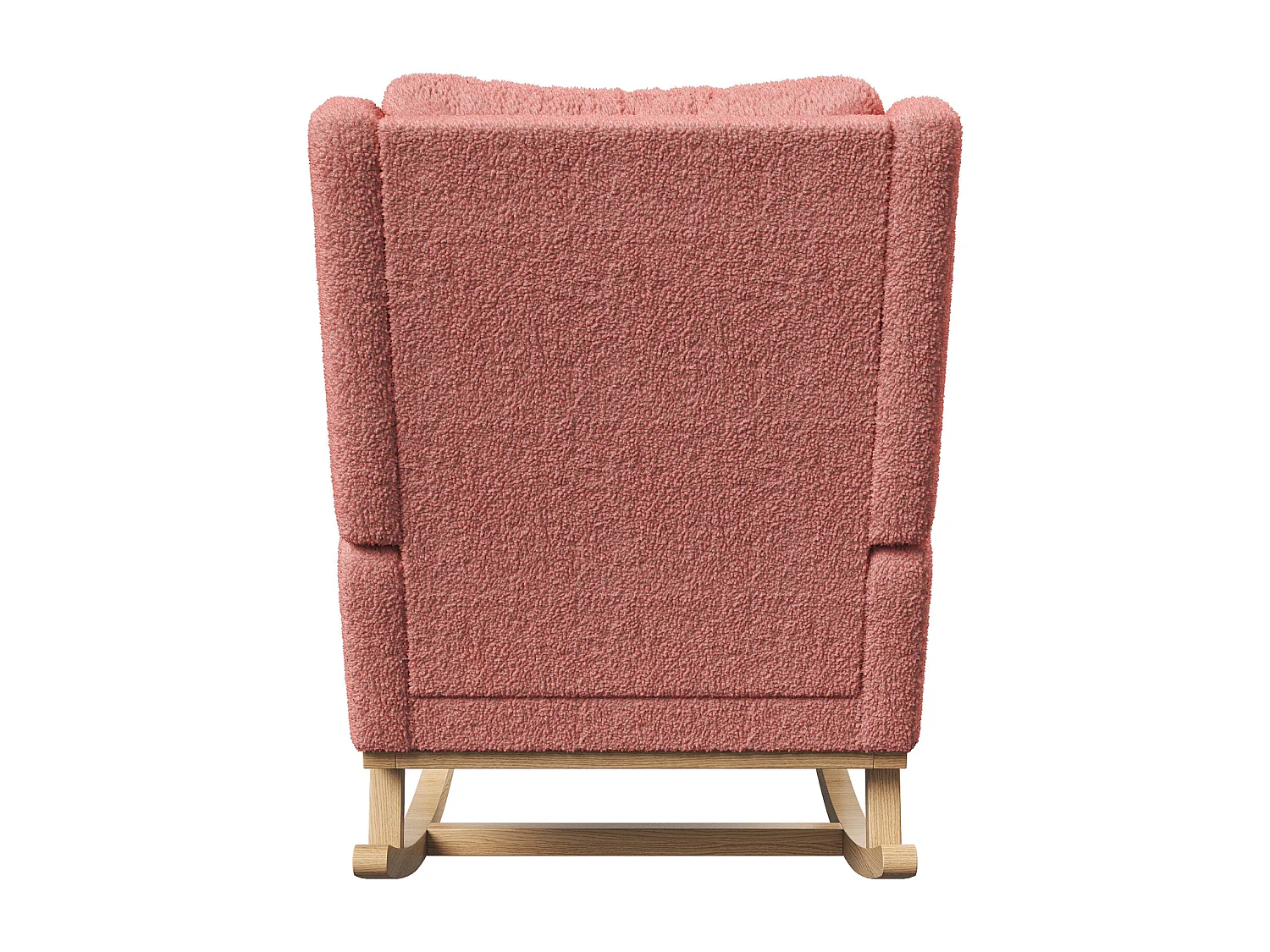 Fauteuil à bascule en Tissu velours Teddy - fauteuil de relaxation - avec coussin et 2 poches latérales - pieds en bois - style scandinave - rose