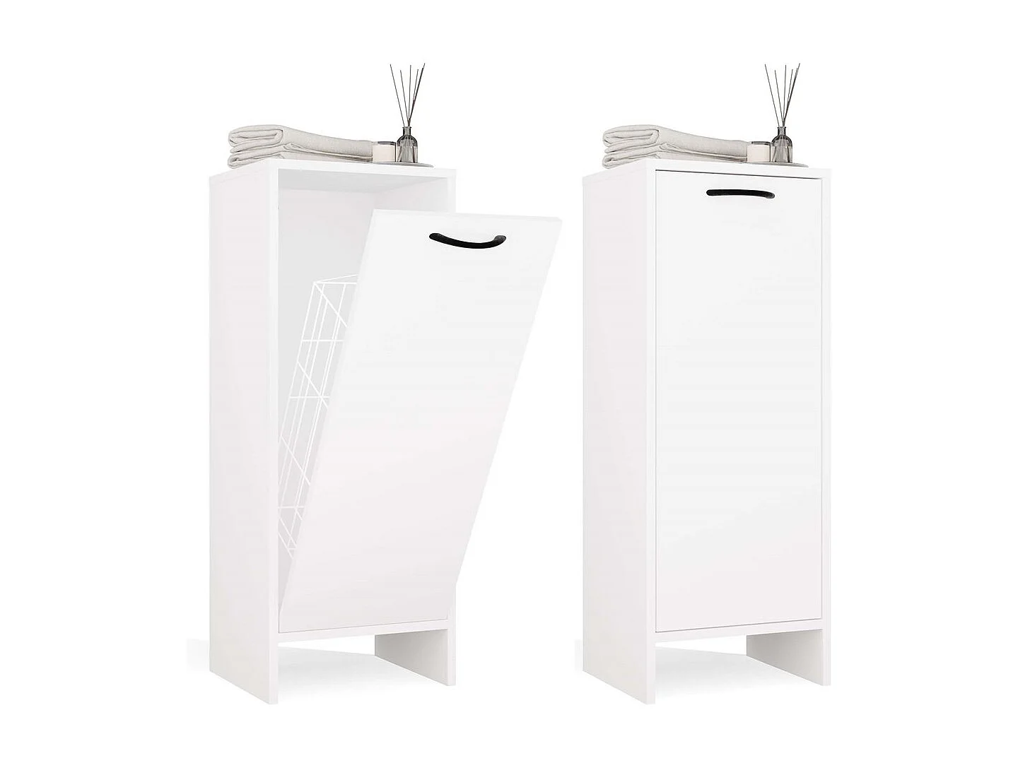 Badkamerkast met wasmand wit - 35x30x90cm