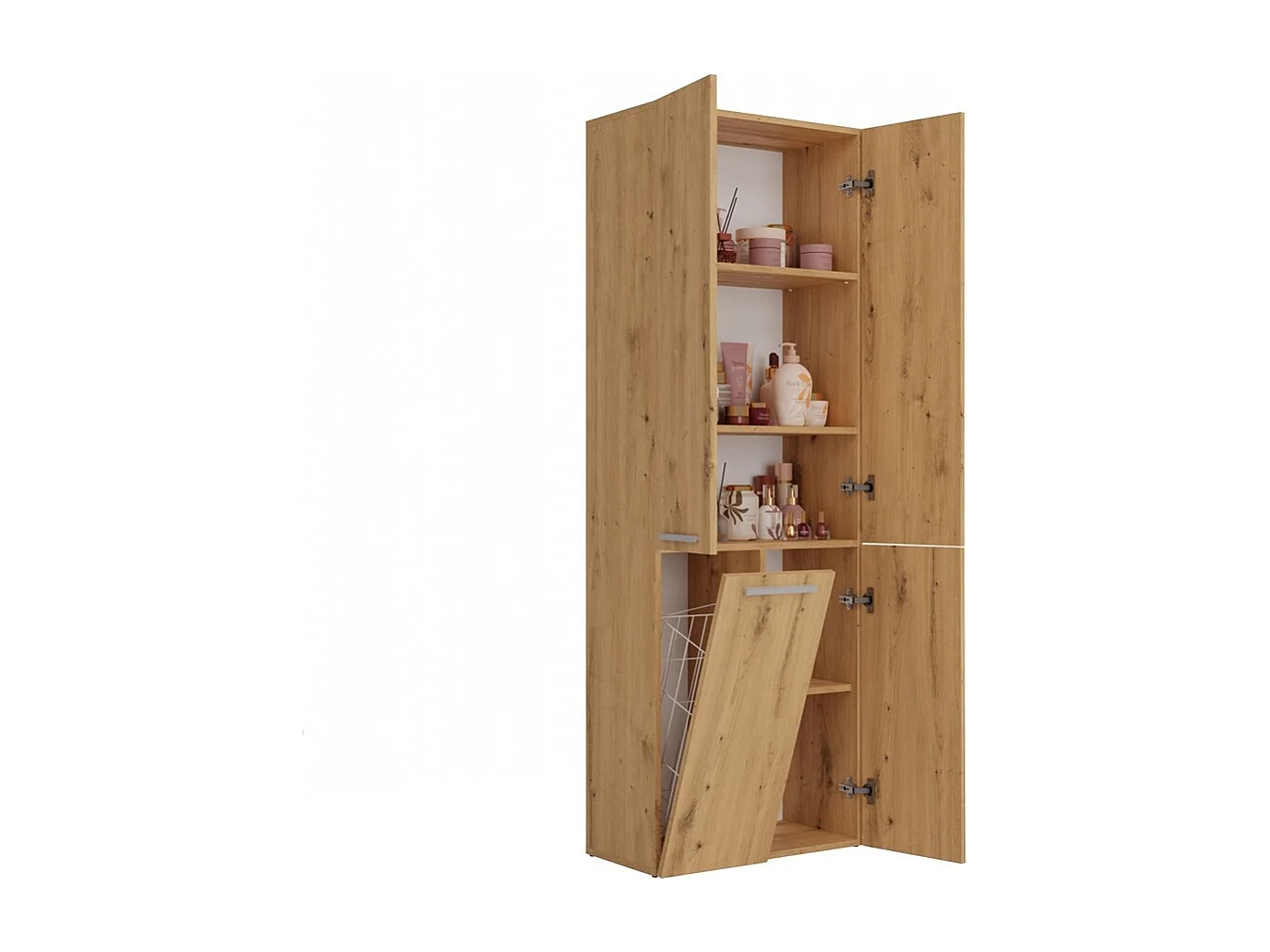 Badkamerkast Opbergkast Met 1 Wasmand Eiken - 60x30x174cm