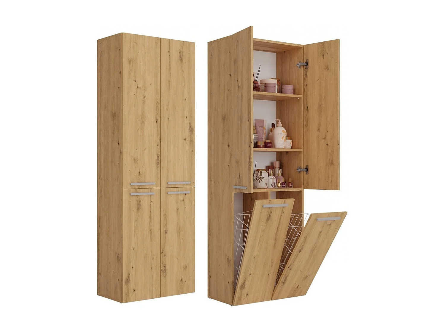 Badkamerkast Met 2 Wasmanden eiken - 60x30x174cm