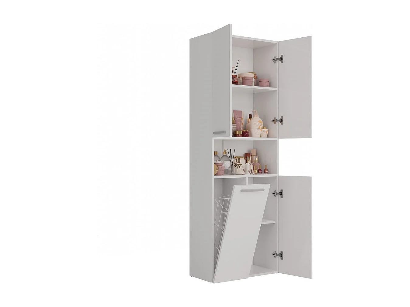 Badkamerkast Opbergkast Met 1 Wasmand Wit - 60x30x174cm