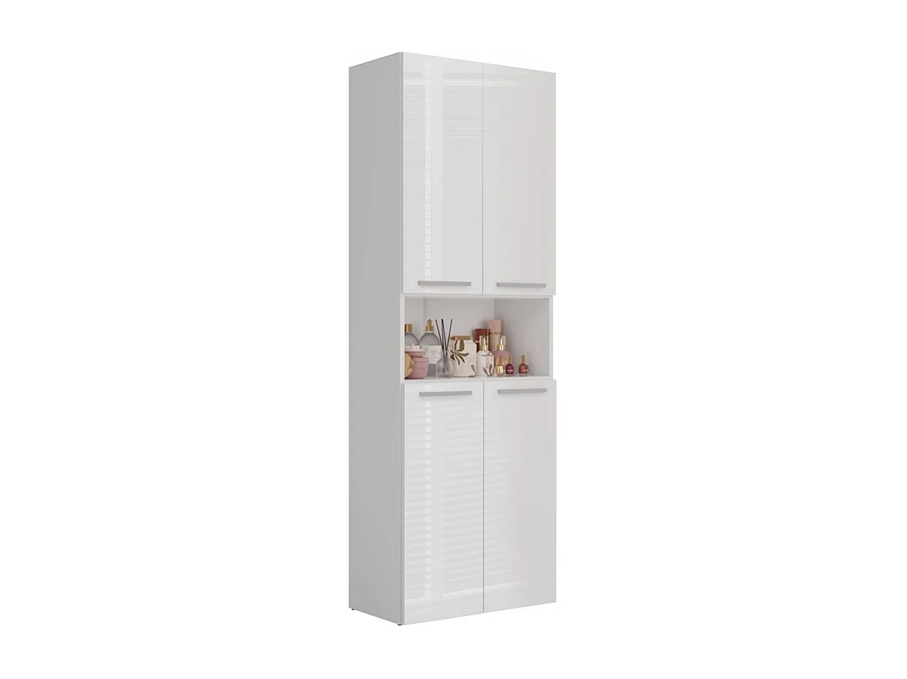 Badkamerkast wit glans met 2 wasmanden Wit glans - 60x30x174cm