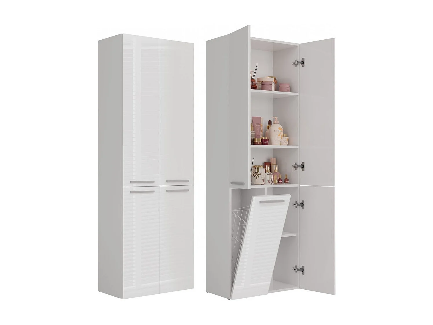 Badkamerkast Opbergkast Met 1 Wasmand Wit - 60x30x174cm