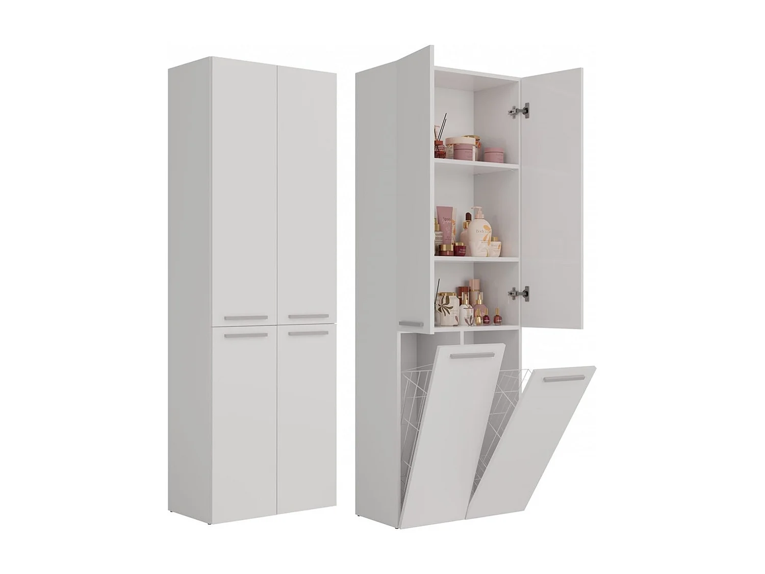 Badkamerkast Met 2 Wasmanden Wit - 60x30x174cm