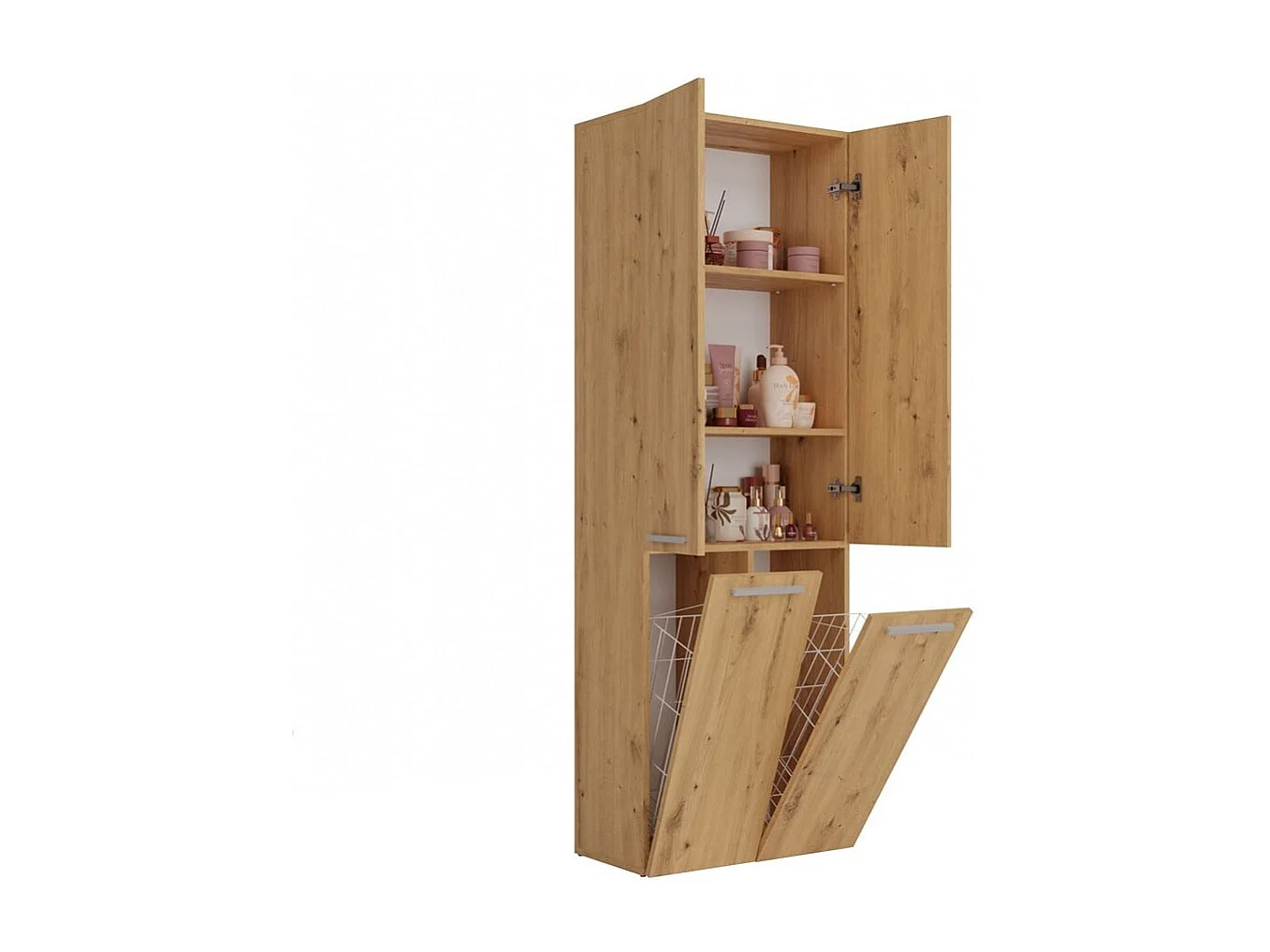Badkamerkast Met 2 Wasmanden Eiken - 60x30x174cm