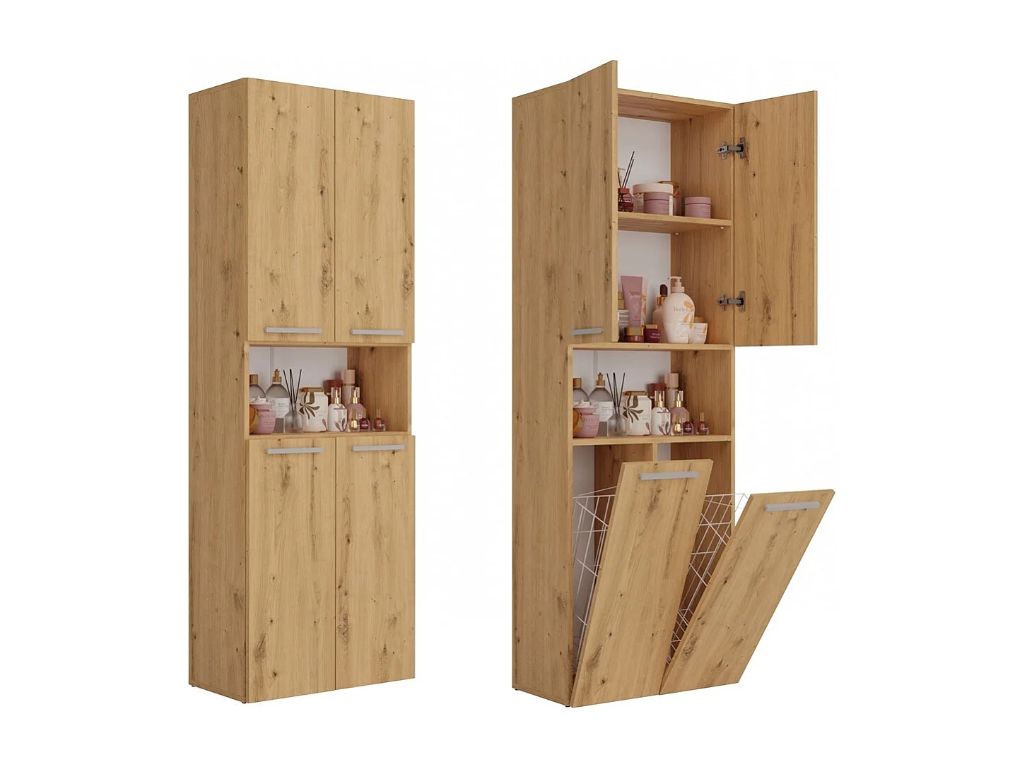 Badkamerkast Met 2 Wasmanden Eiken - 60x30x174cm