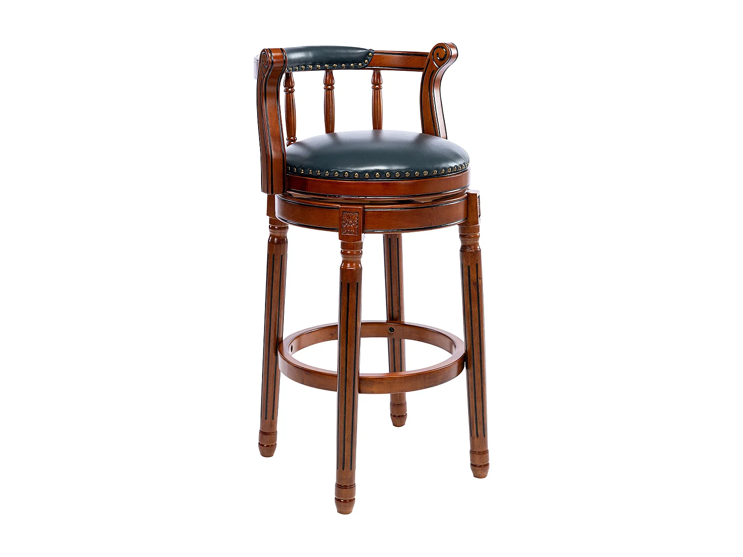 Tabouret de bar pivotant - Assise cuir bleu- Couleur noyer 54.8x54.8x66cm