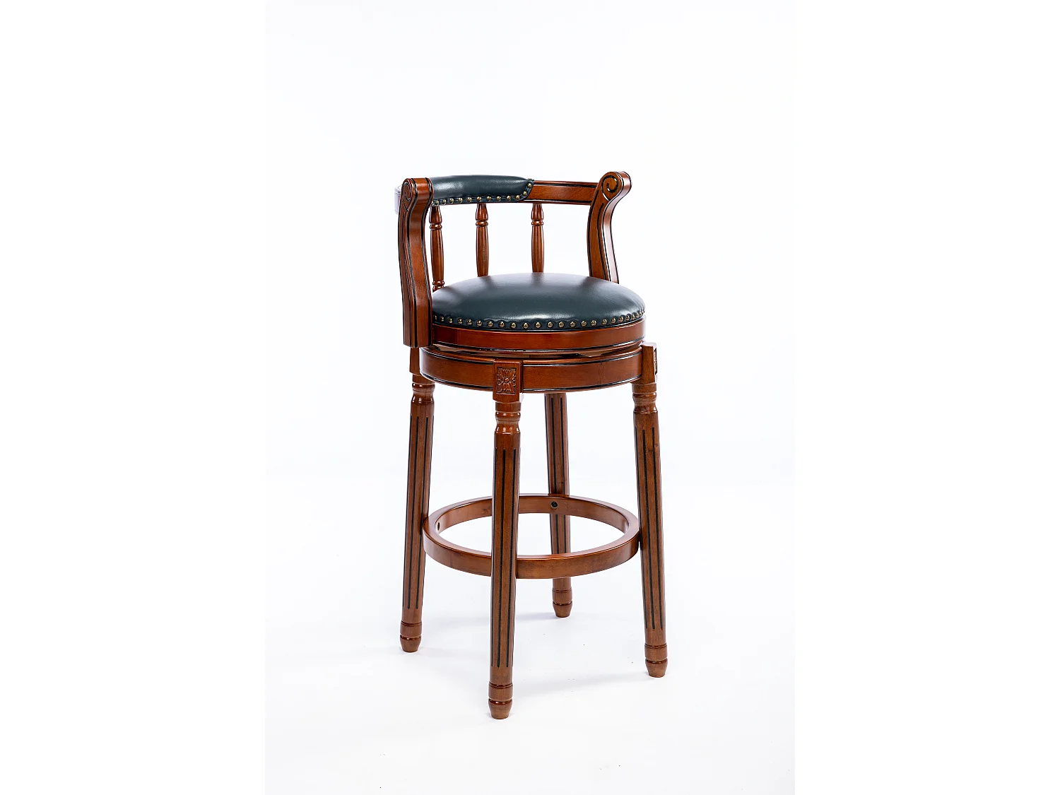 Tabouret de bar pivotant - Assise cuir bleu- Couleur noyer 54.8x54.8x66cm