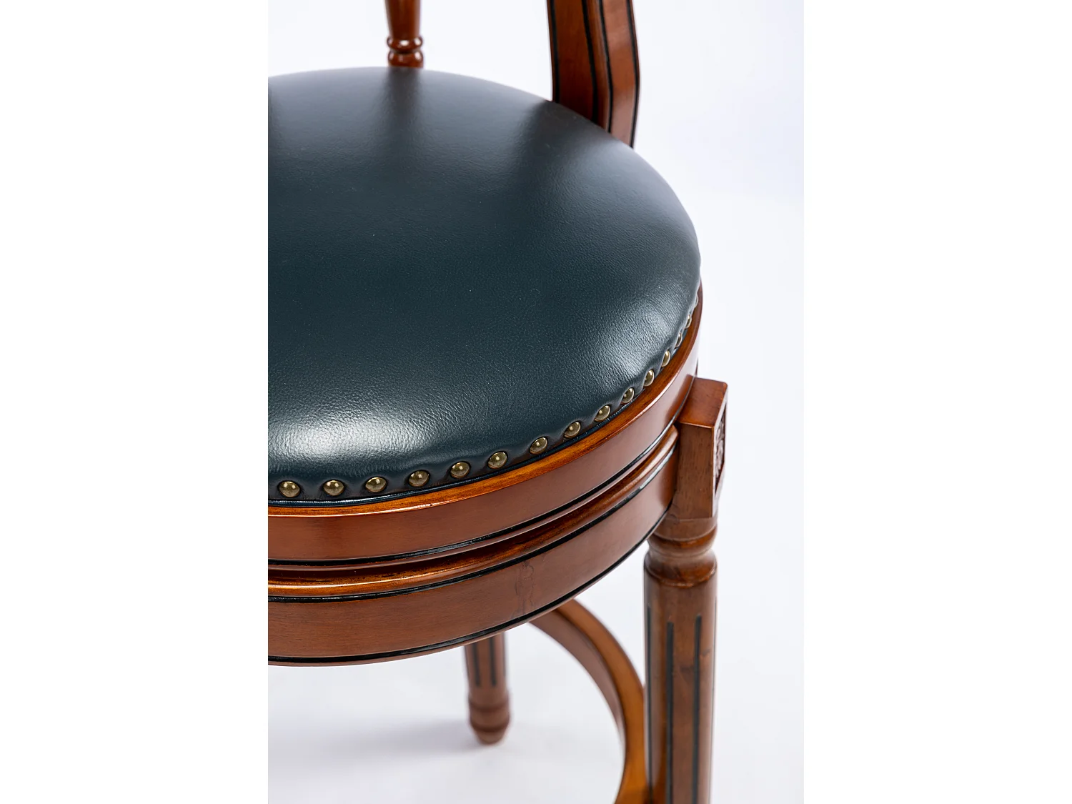 Tabouret de bar pivotant - Assise cuir bleu- Couleur noyer 54.8x54.8x66cm