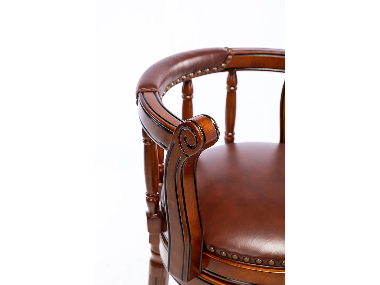 Tabouret de bar pivotant - Assise cuir marron- Couleur noyer 54.8x54.8x66cm