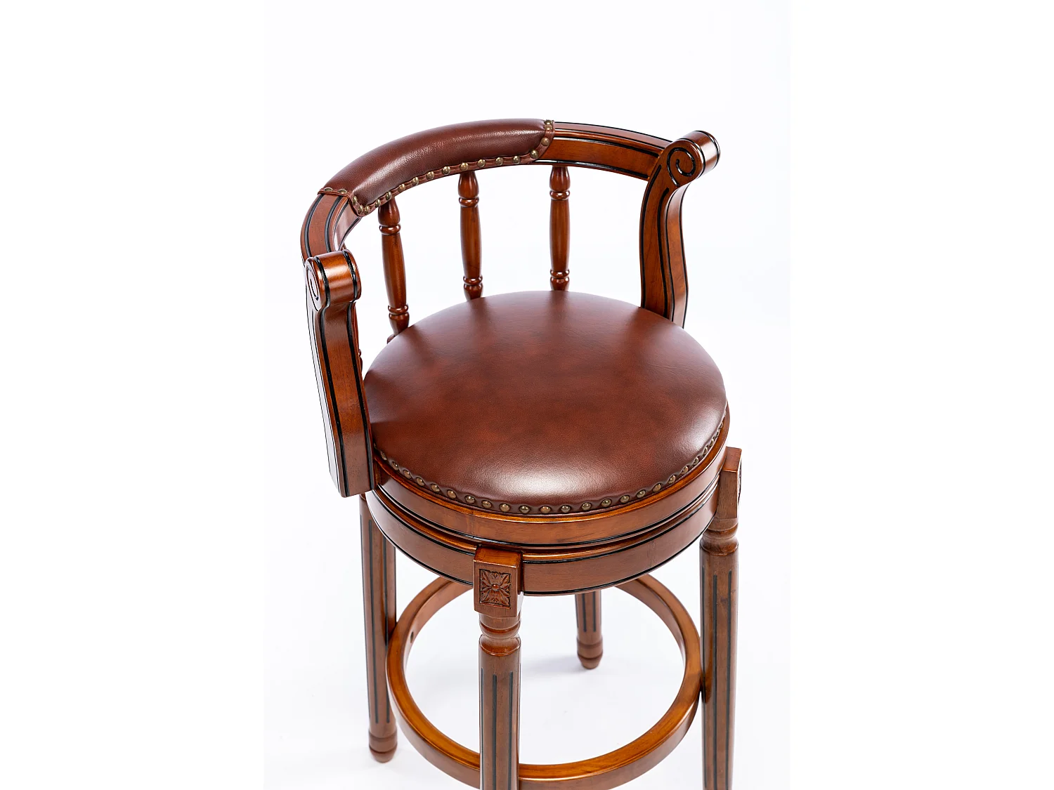 Tabouret de bar pivotant - Assise cuir marron- Couleur noyer 54.8x54.8x66cm