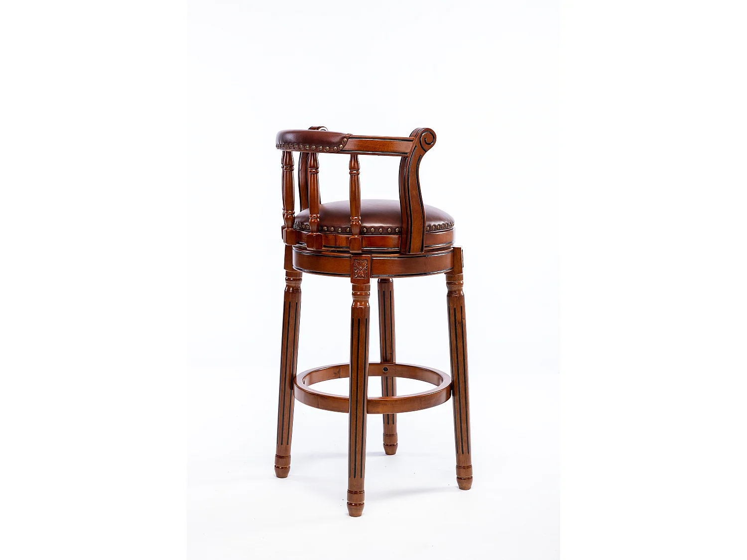 Tabouret de bar pivotant - Assise cuir marron- Couleur noyer 54.8x54.8x66cm