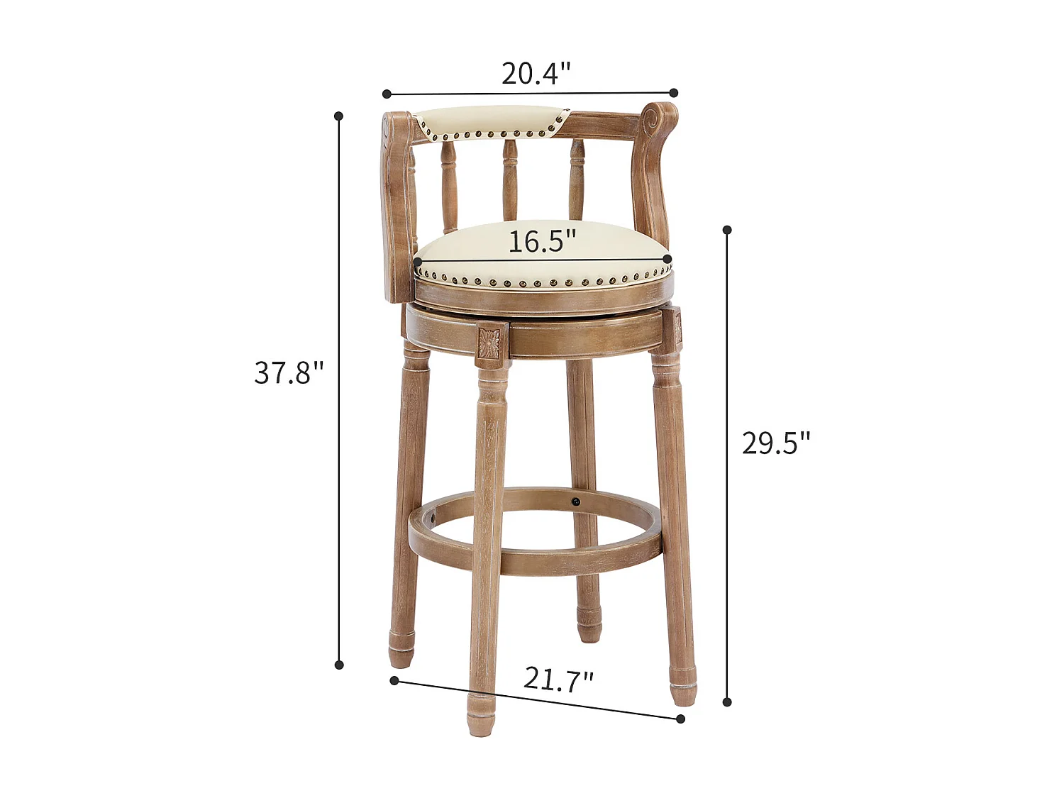 Tabouret de bar pivotant - Assise cuir blanc - Bois- Couleur naturel
