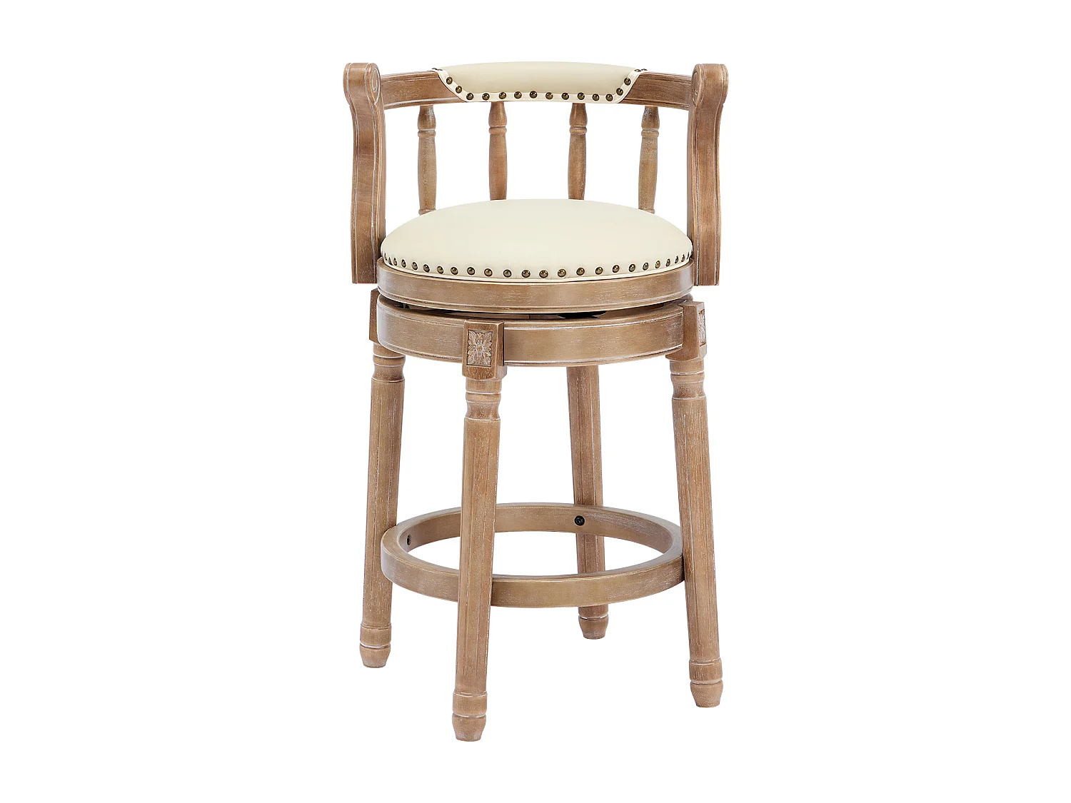 Tabouret de bar pivotant - Assise cuir blanc- Couleur bois 54.8x54.8x66cm