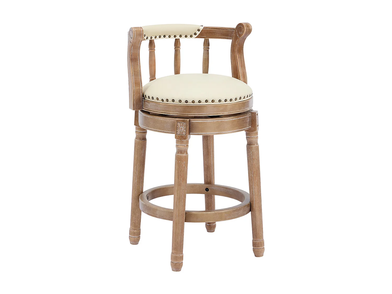 Tabouret de bar pivotant - Assise cuir blanc- Couleur bois 54.8x54.8x66cm