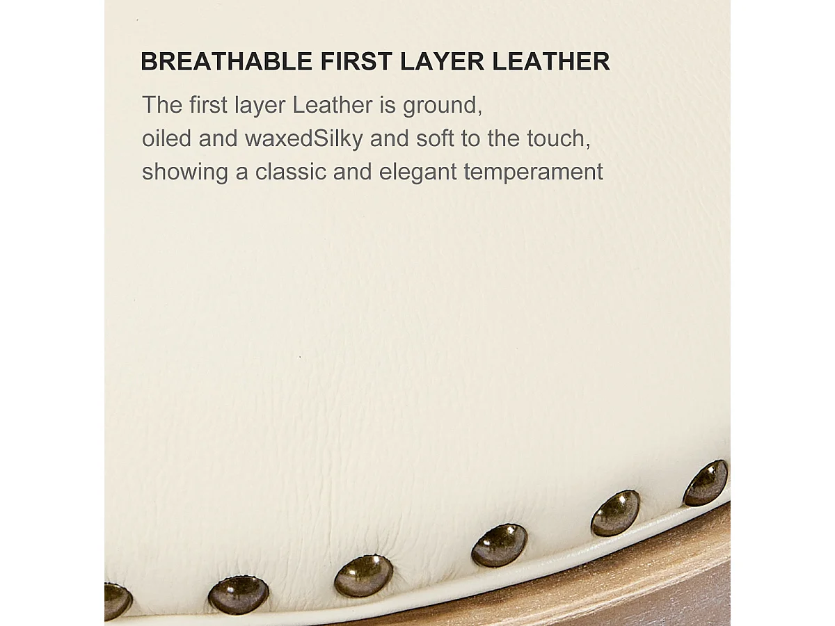 Tabouret de bar pivotant - Assise cuir blanc- Couleur bois 54.8x54.8x66cm